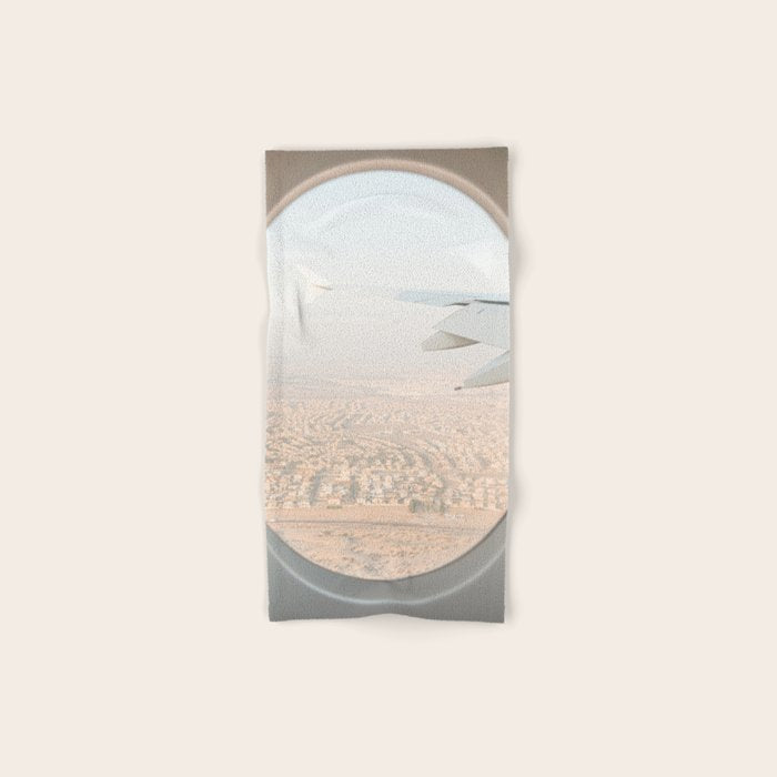 Pastel Plane Window View Photo | Summer Holiday Dubai Air Art Print | Adventure Travel Photography Bath Towel Gallery Image 1
