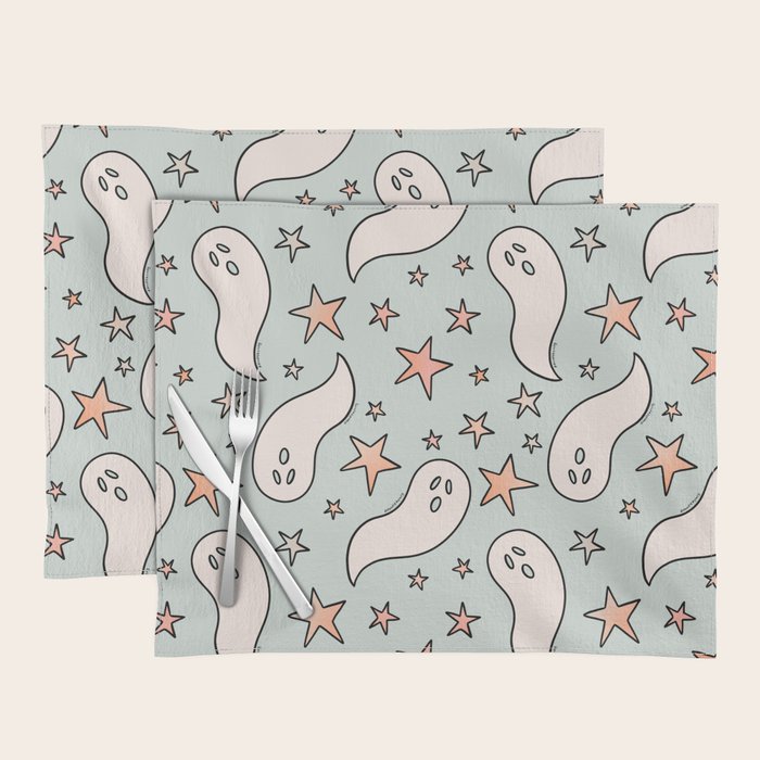 Pastel Ghost Print in Blue Placemat Gallery Image 1
