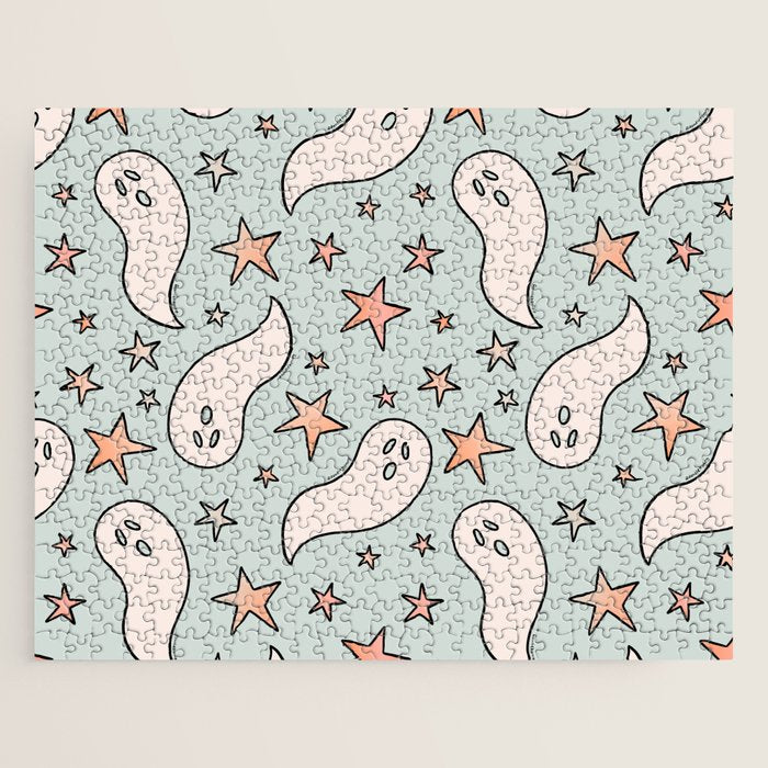 Pastel Ghost Print in Blue Jigsaw Puzzle Gallery Image 1
