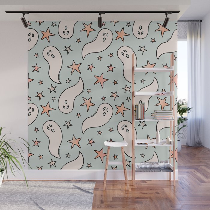 Pastel Ghost Print in Blue Wall Mural Gallery Image 1