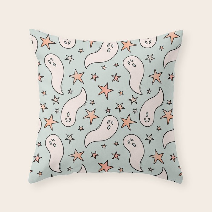 Pastel Ghost Print in Blue Throw Pillow Gallery Image 6