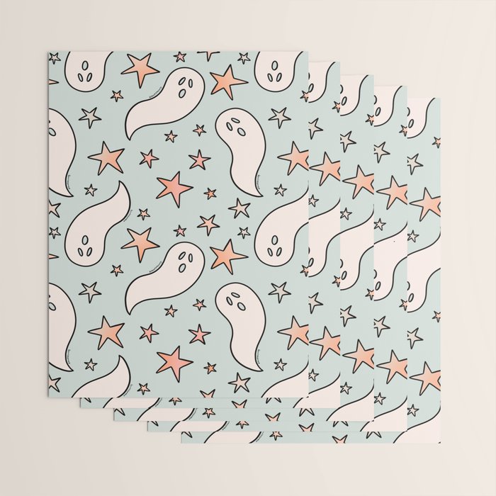 Pastel Ghost Print in Blue Wrapping Paper Gallery Image 3