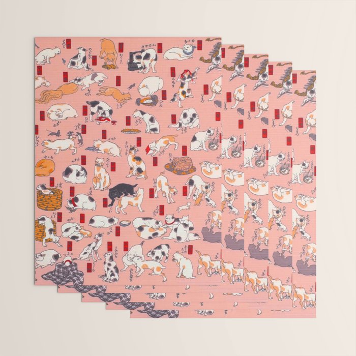 Vintage Japanese Woodblock Print Kuniyoshi Ukiyo-e Cats Showing The Fifty Three Stations Of The Tokaido Wrapping Paper Gallery Image 3