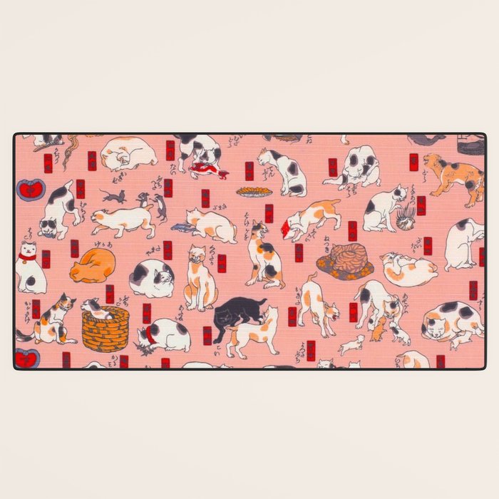 Vintage Japanese Woodblock Print Kuniyoshi Ukiyo-e Cats Showing The Fifty Three Stations Of The Tokaido Desk Mat Gallery Image 3