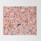 Vintage Japanese Woodblock Print Kuniyoshi Ukiyo-e Cats Showing The Fifty Three Stations Of The Tokaido Throw Blanket Gallery Image 2