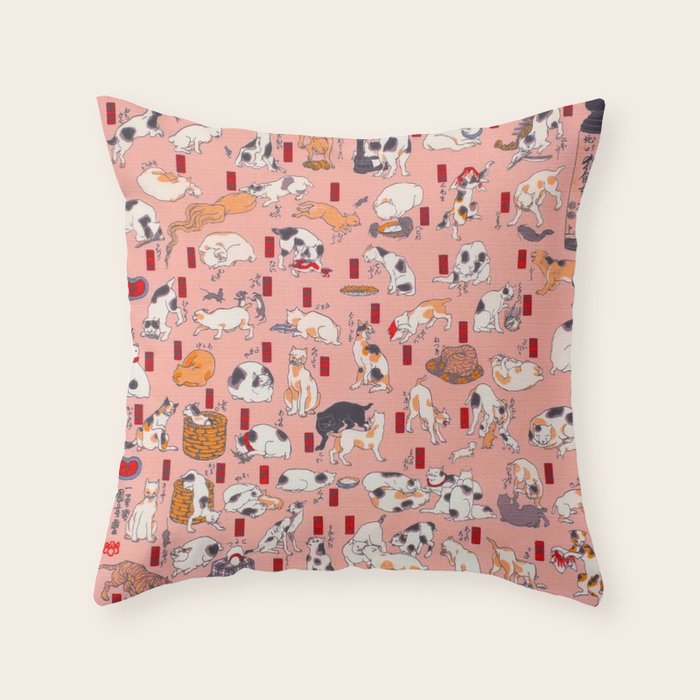 Vintage Japanese Woodblock Print Kuniyoshi Ukiyo-e Cats Showing The Fifty Three Stations Of The Tokaido Throw Pillow Gallery Image 6