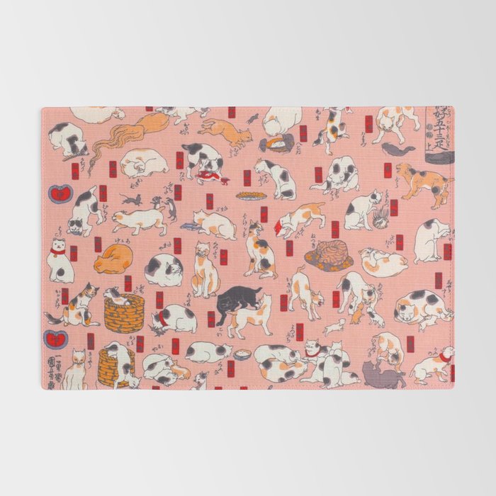 Vintage Japanese Woodblock Print Kuniyoshi Ukiyo-e Cats Showing The Fifty Three Stations Of The Tokaido Rug Gallery Image 2