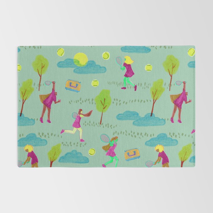 Let's Play Tennis in Soft Green Rug Gallery Image 2