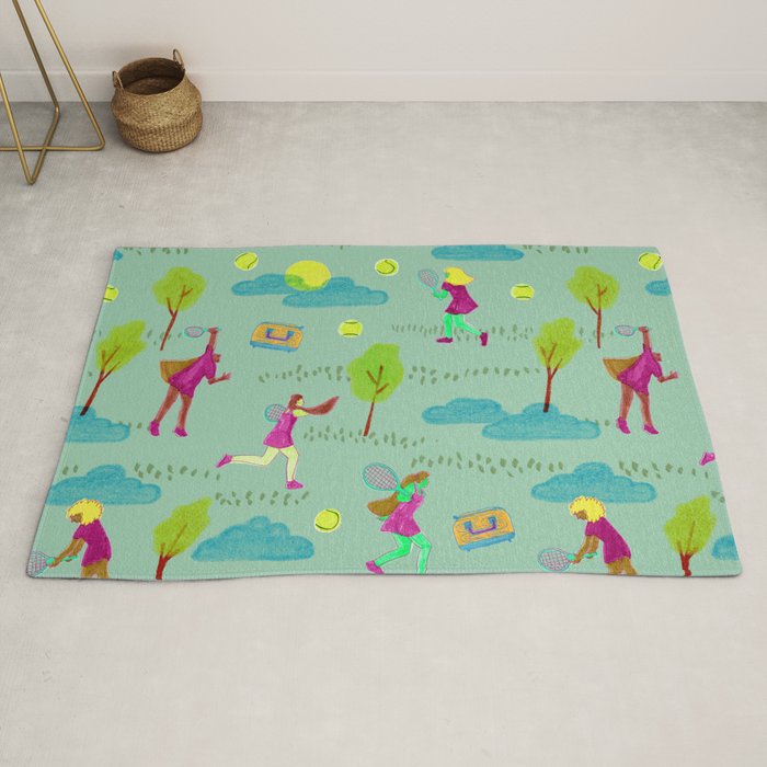 Let's Play Tennis in Soft Green Rug Gallery Image 2
