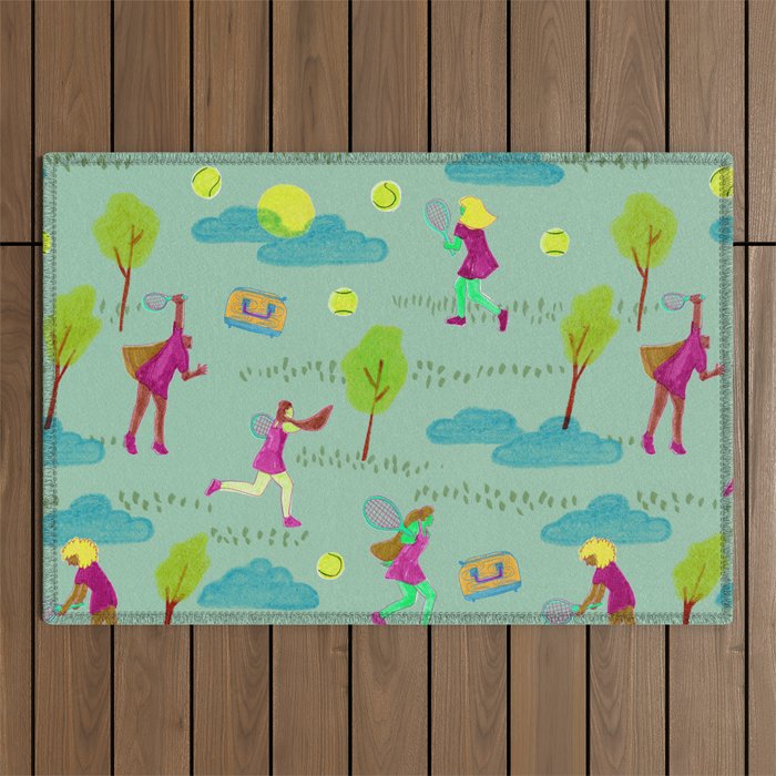 Let's Play Tennis in Soft Green Outdoor Rug Gallery Image 1
