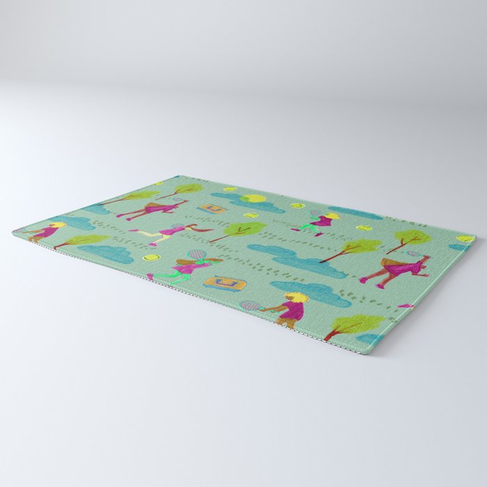 Let's Play Tennis in Soft Green Rug Gallery Image 3