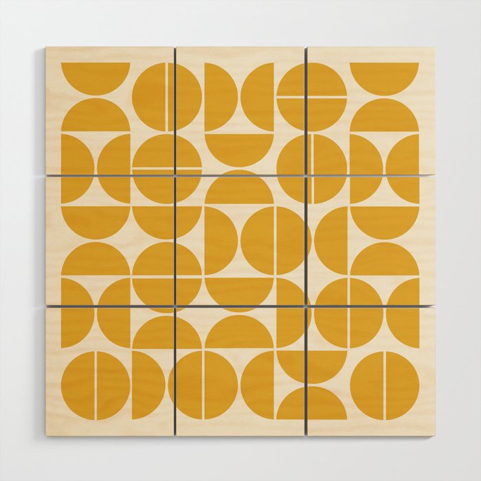 Mid Century Modern Bauhaus Pattern Yellow Wood Wall Art Gallery Image 1