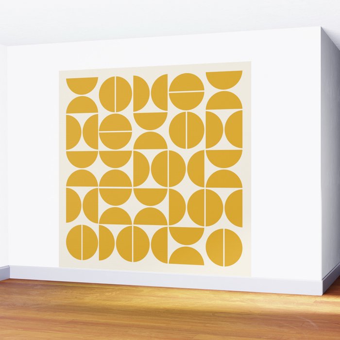 Mid Century Modern Bauhaus Pattern Yellow Wall Mural Gallery Image 2