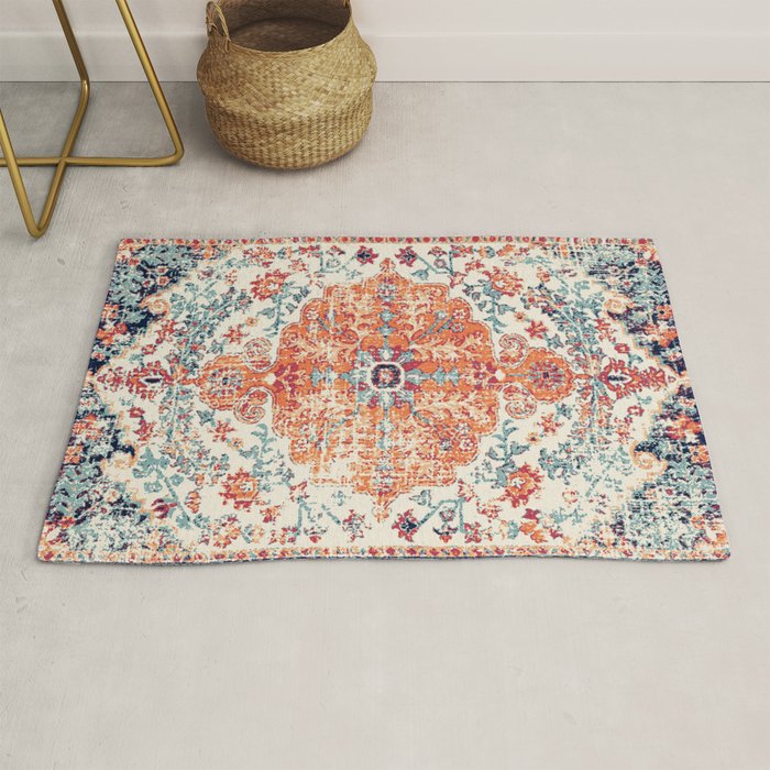 Antique Oriental Persian Burnt Orange & Aqua Rug Gallery Image 1