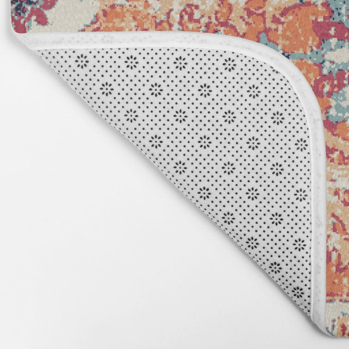 Antique Oriental Persian Burnt Orange & Aqua Bath Mat Gallery Image 2