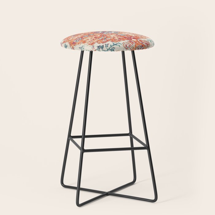 Antique Oriental Persian Burnt Orange & Aqua Stool Gallery Image 1