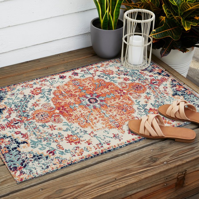 Antique Oriental Persian Burnt Orange & Aqua Outdoor Rug Gallery Image 2