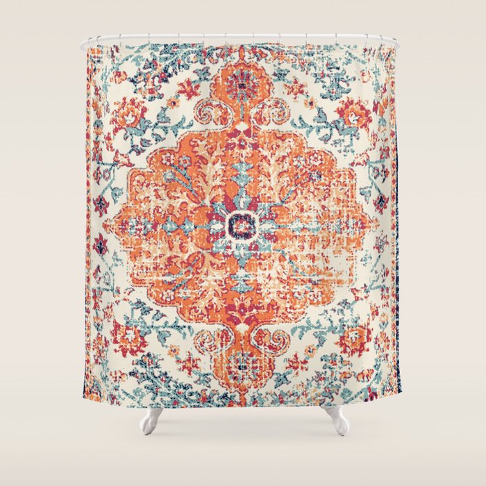 Antique Oriental Persian Burnt Orange & Aqua Shower Curtain Gallery Image 1