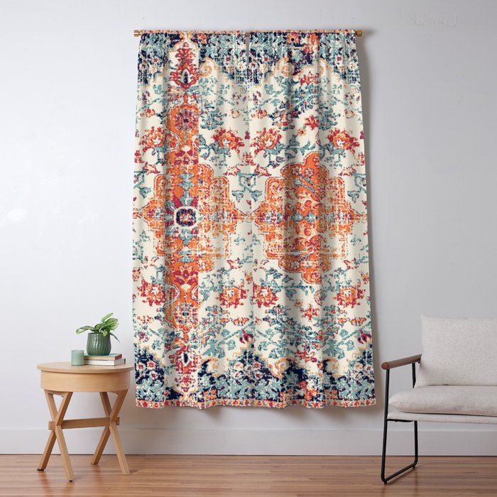 Antique Oriental Persian Burnt Orange & Aqua Window Curtain Gallery Image 5