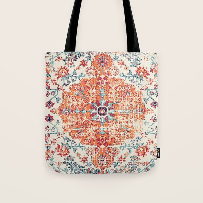 Antique Oriental Persian Burnt Orange & Aqua Tote Bag Gallery Image 1
