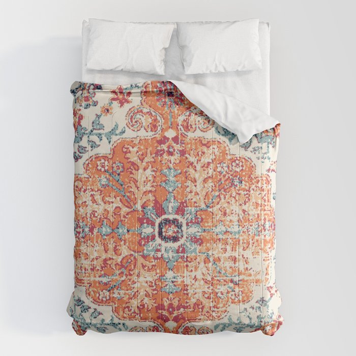 Antique Oriental Persian Burnt Orange & Aqua Comforter Gallery Image 6