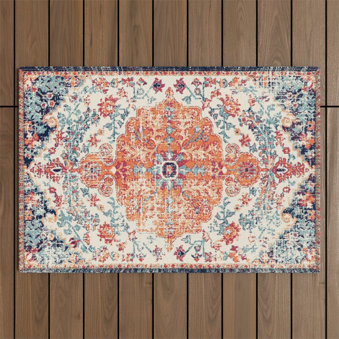 Antique Oriental Persian Burnt Orange & Aqua Outdoor Rug Gallery Image 1