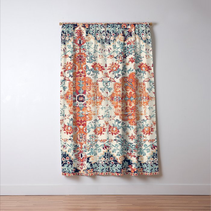 Antique Oriental Persian Burnt Orange & Aqua Window Curtain Gallery Image 3