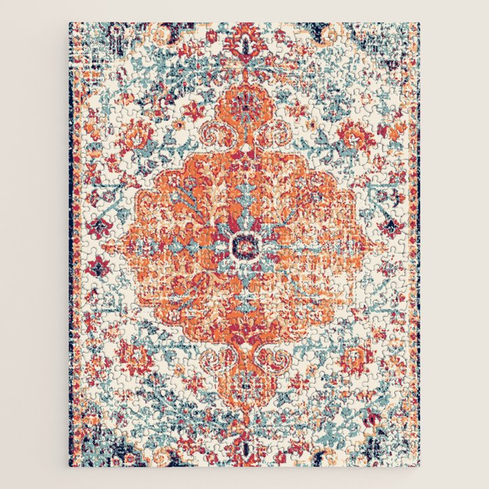 Antique Oriental Persian Burnt Orange & Aqua Jigsaw Puzzle Gallery Image 1