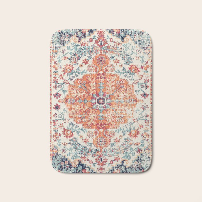 Antique Oriental Persian Burnt Orange & Aqua Bath Mat Gallery Image 1