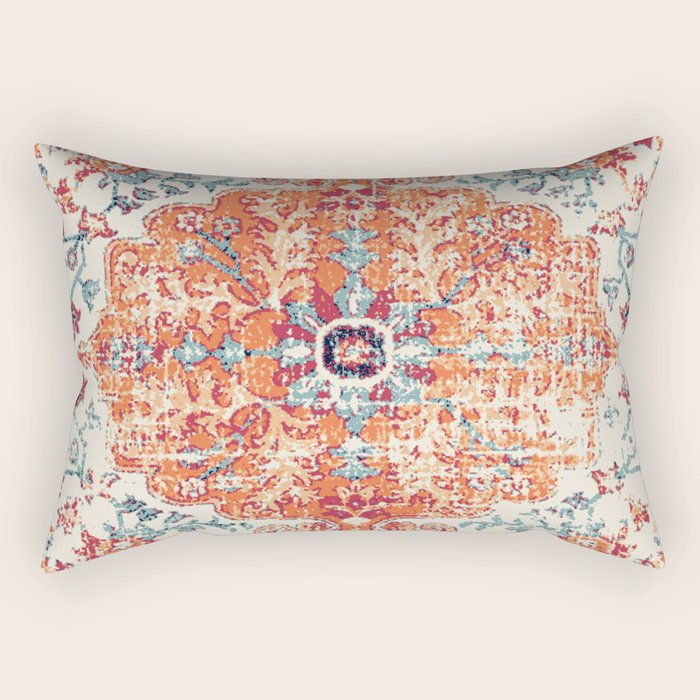 Antique Oriental Persian Burnt Orange & Aqua Rectangular Pillow Gallery Image 2