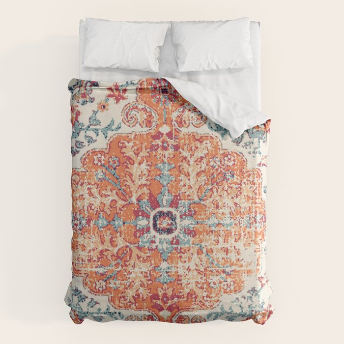 Antique Oriental Persian Burnt Orange & Aqua Duvet Cover Gallery Image 6