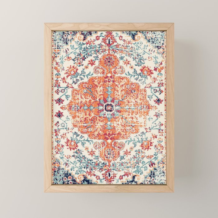 Antique Oriental Persian Burnt Orange & Aqua Mini Art Print Gallery Image 1