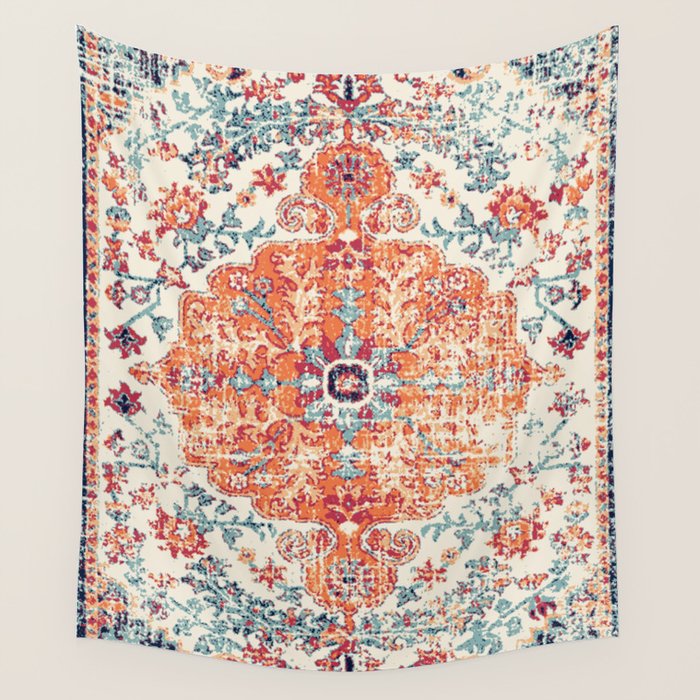 Antique Oriental Persian Burnt Orange & Aqua Wall Tapestry Gallery Image 4