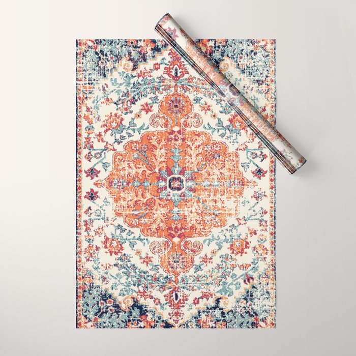 Antique Oriental Persian Burnt Orange & Aqua Wrapping Paper Gallery Image 1