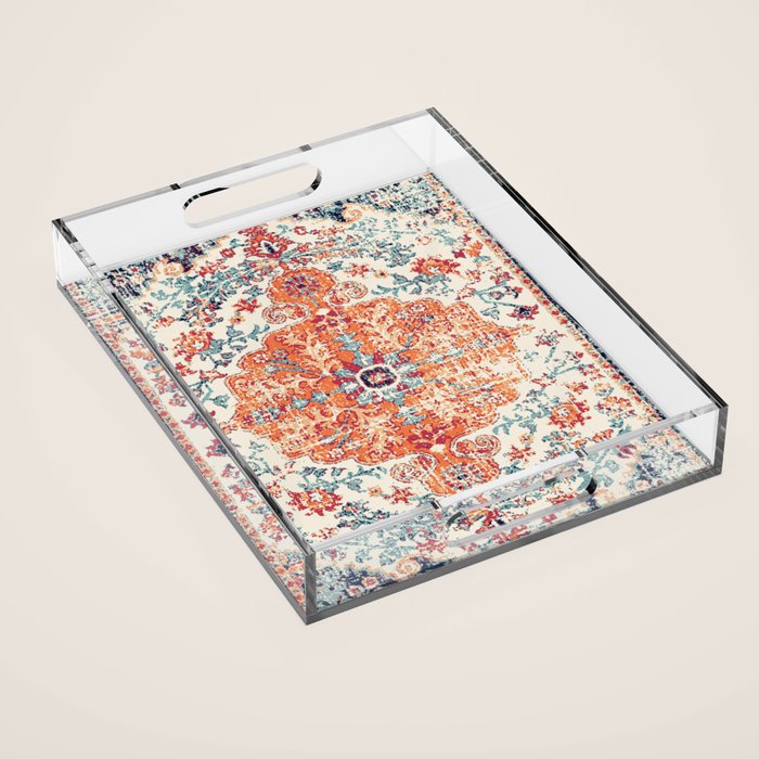 Antique Oriental Persian Burnt Orange & Aqua Acrylic Tray Gallery Image 1