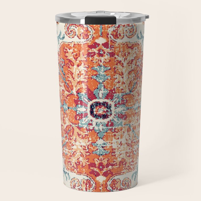 Antique Oriental Persian Burnt Orange & Aqua Travel Mug Gallery Image 1