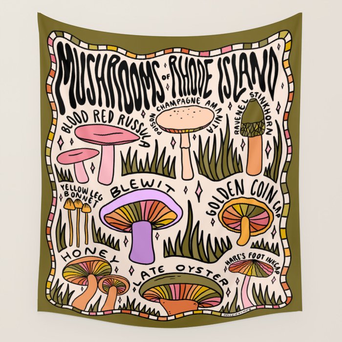 Mushrooms of Rhode Island Wall Tapestry Gallery Image 4