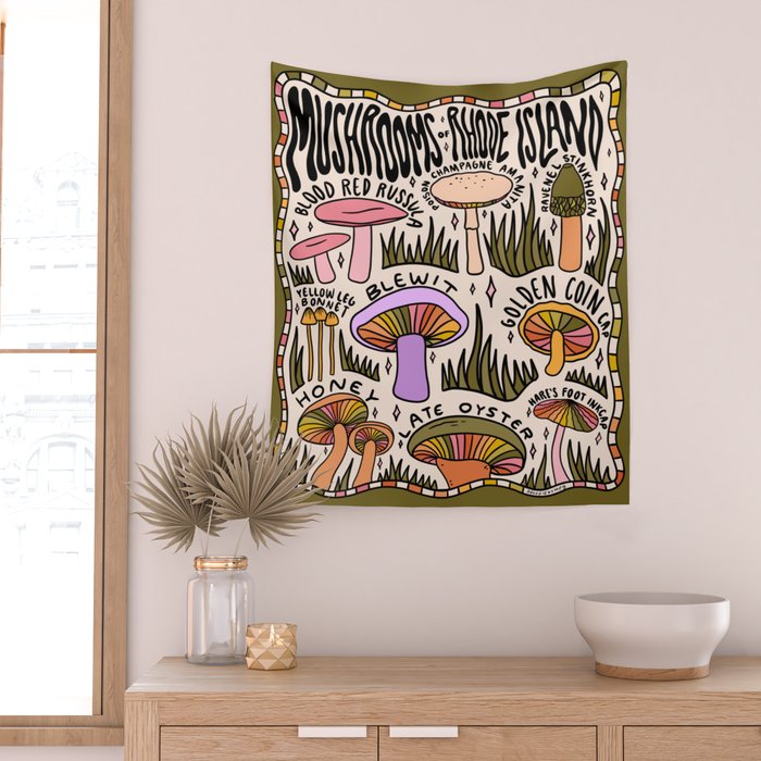 Mushrooms of Rhode Island Wall Tapestry Gallery Image 2