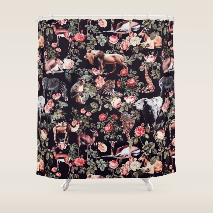 Animals and Floral Pattern Shower Curtain Gallery Image 1