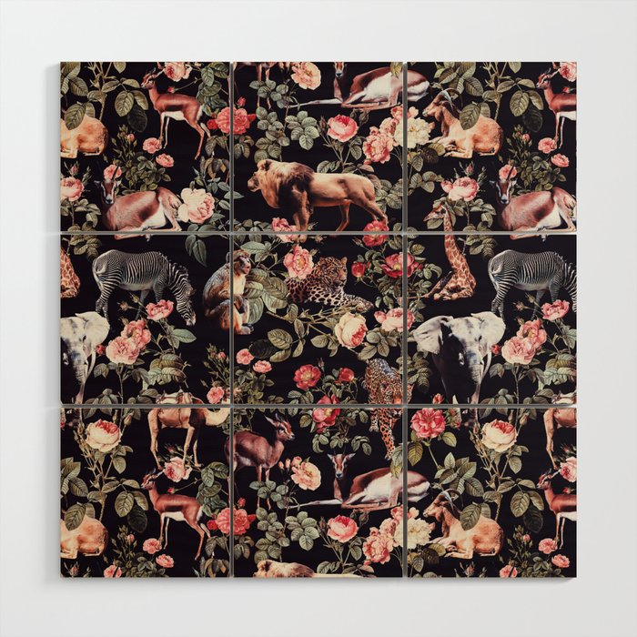 Animals and Floral Pattern Wood Wall Art Gallery Image 1