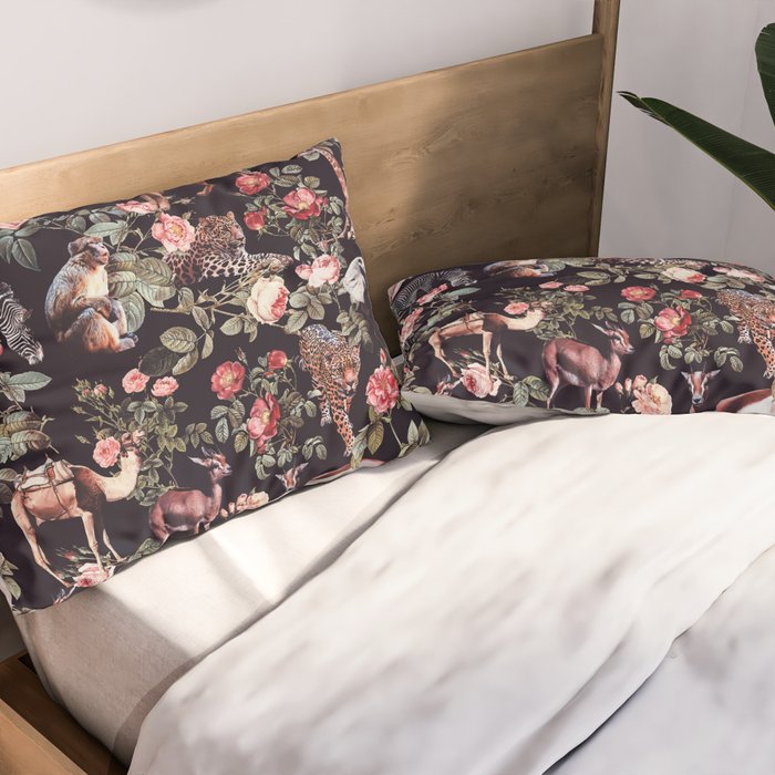 Animals and Floral Pattern Pillow Sham Gallery Image 2