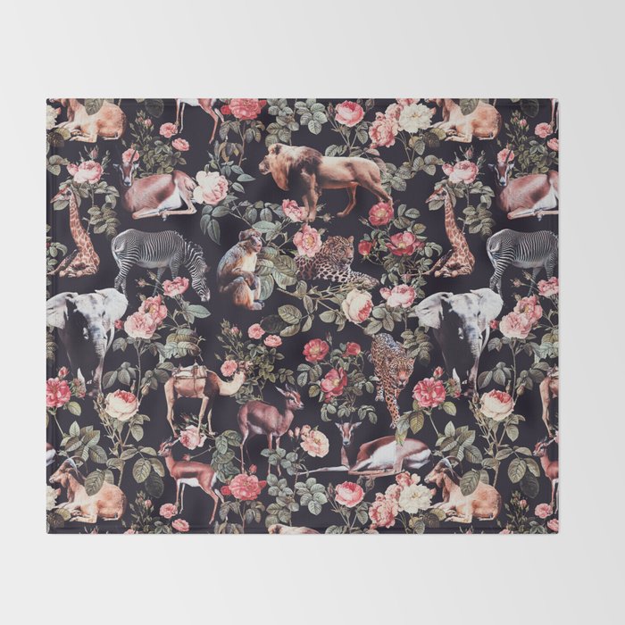 Animals and Floral Pattern Throw Blanket Gallery Image 2