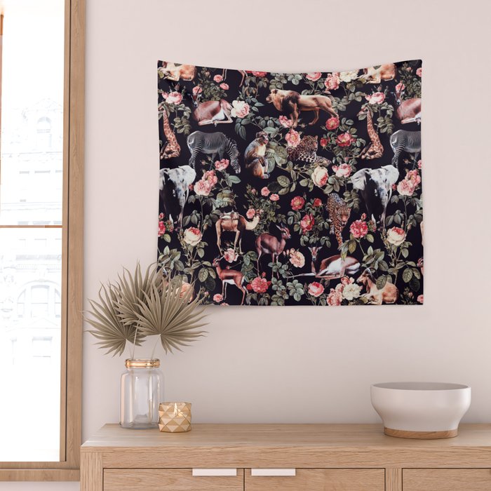 Animals and Floral Pattern Wall Tapestry Gallery Image 2