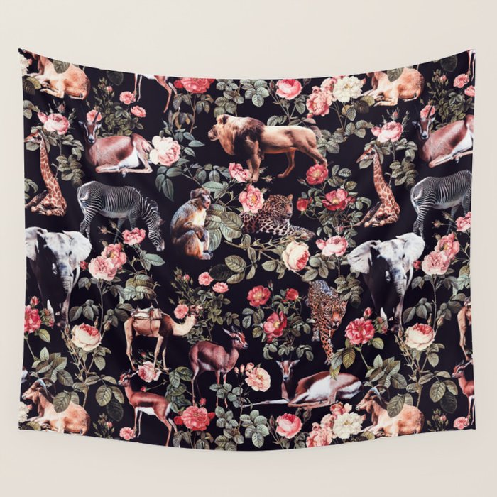Animals and Floral Pattern Wall Tapestry Gallery Image 4