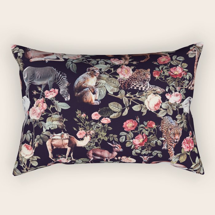 Animals and Floral Pattern Rectangular Pillow Gallery Image 2