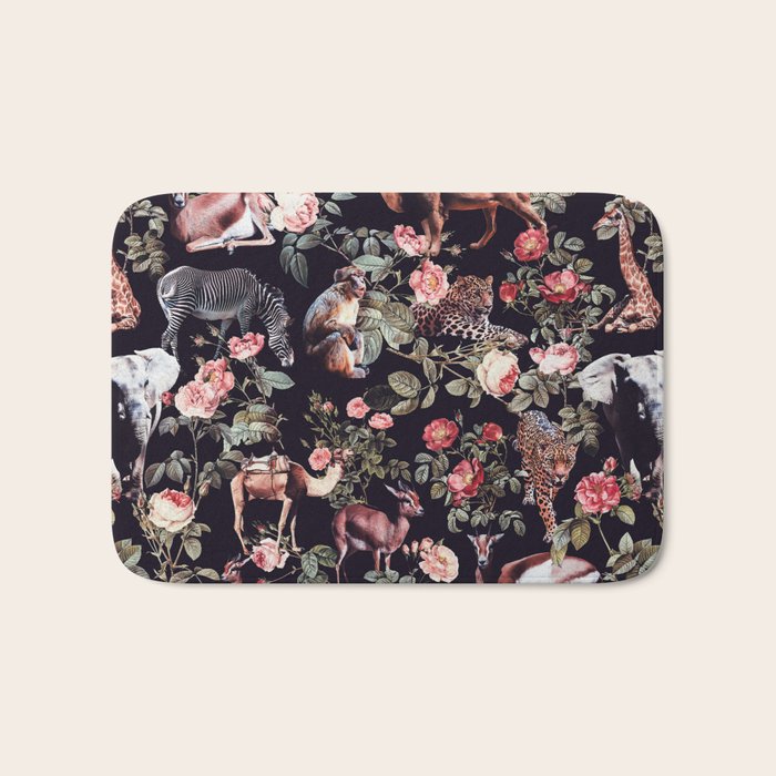 Animals and Floral Pattern Bath Mat Gallery Image 1