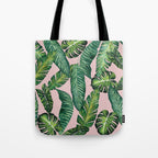 Jungle Leaves, Banana, Monstera II Pink  Tote Bag Gallery Image 1