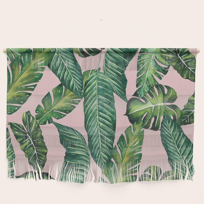 Jungle Leaves, Banana, Monstera II Pink  Wall Hanging Gallery Image 1