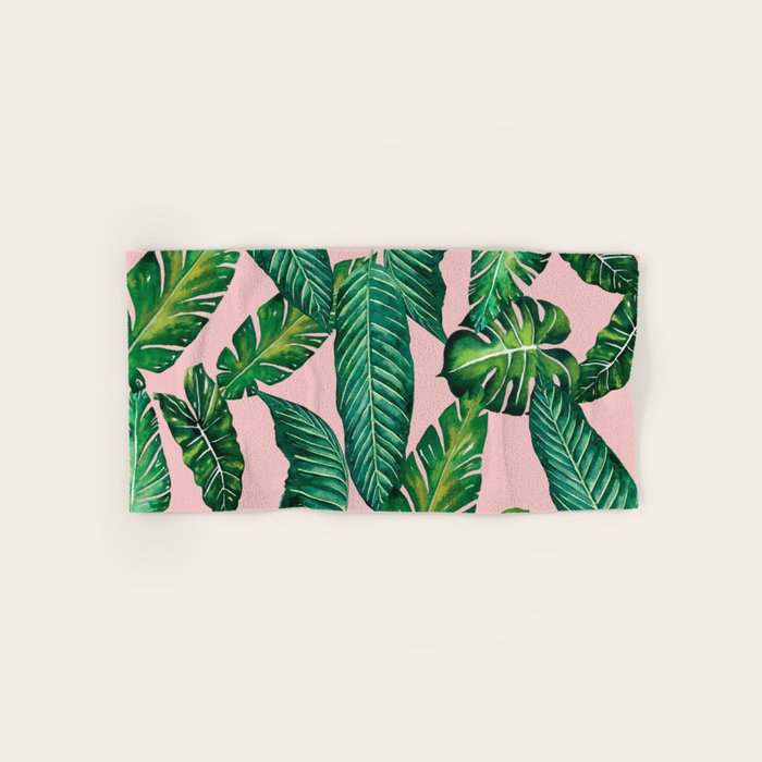 Jungle Leaves, Banana, Monstera II Pink  Bath Towel Gallery Image 1