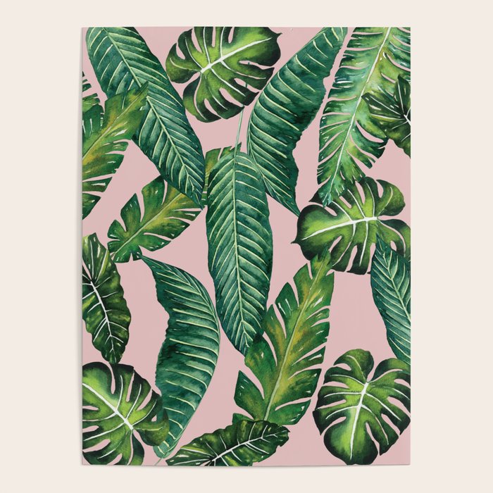 Jungle Leaves, Banana, Monstera II Pink  Poster Gallery Image 1